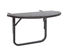 vidaXL Balkontisch Klappbar Balkonhängetisch Klapptisch Balkonmöbel Tisch Hängetisch Balkon Halbrund Braun 60x60x50cm Poly Rattan Stahl