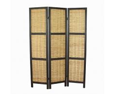 Homestyle4u 753, Paravent Raumteiler 3 teilig, Holz Schwarz, Weide Geflecht Natur