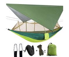 XTBB Sommer Camping Zelt Luftzelt Outdoor Camping 2 Personen Hängematte mit Moskitonetz und Sonnenschutz Tragbare Fallschirm Schaukel Hängematten Buntgrün