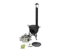 acerto 30171 Massiver Terrassenofen aus Gusseisen, 45kg * Extrem robust * Inkl. Zubehör * Klassisches Design | Gartenkamin, Gartenofen aus Metall | Außenkamin, Guss-Ofen für den Garten & die Terrasse