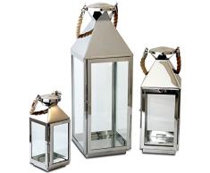 3tlg. Edelstahl Laternen-Set H55,5/40/25cm Windlicht mit Echtglasscheiben Laterne Gartenlaterne Kerzenhalter Gartenbeleuchtung