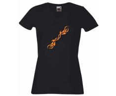 T-Shirt Damen V-Ausschnitt schwarz feuerlanze M