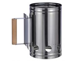 Bambelaa! Grillkohleanzünder mit Griff aus Holz Anzündkamin Brennsäule Grillkamin Anzünder Silber/Schwarz ca. 17x27x27cm (Silber)