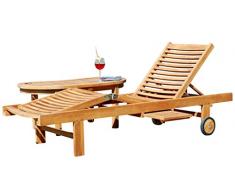 ASS Hochwertige Teak Sonnenliege Gartenliege Strandliege Liegestuhl Holzliege Holz sehr robust Modell: Cozy+ Beistelltisch Coco 110x50cm von