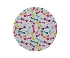 Rutschfreies Gummi-rundes Mauspad Libelle Kindergarten Kinderspielzimmer Geburtstagsstrauß mit geflügelten Tieren Blumenmuster mehrfarbig 7.9x7.9x3MM