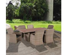 Festnight 7-TLG. Garten-Essgruppe mit Auflagen Poly Rattan Braun Dicke Auflagen Gartenmöbel Lounge Garten Set | Esstisch | Sessel