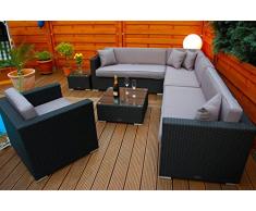 Ragnarök-Möbeldesign PolyRattan Lounge DEUTSCHE Marke - EIGNENE Produktion - 7 Jahre GARANTIE Garten Möbel incl. Glas und Polster (schwarz) Gartenmöbel