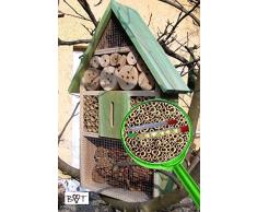 Insektenhotel LOTUS + 2 x Sichtglas + Marienkäferhaus + Schmetterlingshaus, XXL moosgrün grün für Nützlinge Biogarten Nistkasten Schmetterling Insektenhotel groß 50 cm mit Lotus-Effekt Oberflächen Beschichtung und 2 Sichtgläsern