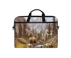 LOSNINA Laptop Tasche 15-15.4 Zoll,Braunbär wildes Tier in der Fall Bergkiefer Forest Men Safari,Neue Leinwand Drucken Muster Aktentasche Laptop Schulter Messenger Handtasche Case Sleeve