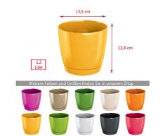 Blumentopf Coubi Ø 13,5 cm 1,2 L mit Untersetzer glänzend graphit Blumen Pflanzen Garten Terasse Balkon