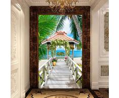 Lifme Benutzerdefinierte 3D Fototapete Meer Ansicht Holzpavillon Kokosnuss Bäume Strand 3D Wohnzimmer Eingang Hintergrund Wandbild Tapete-250X175Cm
