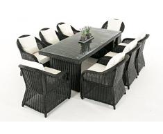 Mendler Garten-Garnitur CP071 XL, Sitzgruppe Lounge-Garnitur Poly-Rattan ~ Kissen cremeweiß, schwarz