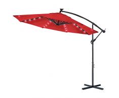LARS360 Rot Ø350cm Aluminium Sonnenschirm mit Solar LED Warmweiß Marktschirm Balkonschirm Gartenschirm Ampelschirm Kurbelschirm Gartenschirm UV40+ Schutz (Rot mit Solar LED)