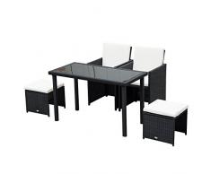 Outsunny Polyrattan Sitzgruppe Essgruppe Gartenset Garnitur 11 TLG. mit Kissen, Schwarz