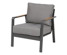 lifestyle4living Loungestuhl in anthrazit/Teakholz-Optik, Alu, Olefin Kissen in grau, Wetterfester Metall Gartenstuhl. Ideal auch als Balkon-Stuhl und Terrassenstuhl.