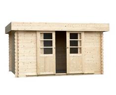 Alpholz Gartenhaus Eupen 28 aus Massiv-Holz | Gerätehaus mit 28 mm Wandstärke | Garten Holzhaus inklusive Montagematerial | Geräteschuppen Größe: 390 x 300 cm | Flachdach