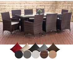 CLP Polyrattan-Sitzgruppe Avignon Big | Garten-Set mit 8 Sitzplätzen | Komplett-Set bestehend aus: 1x Tisch und 8 Gartenstühlen inklusive Sitzauflagen erhältlich Braun Meliert, cremeweiß
