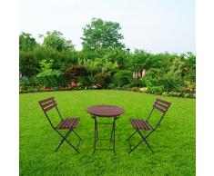 defacto Gartenmöbel Set 3-teilig Balkontisch Balkon Stühle Terasse Klappbar Klapptisch rund inkl 2 Klappstühle Sitzgruppe Balkongarnitur Rot-Schwarz