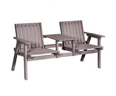 Outsunny Gartenbank mit Tisch, Sitzgruppe, Gartenmöbel, mit Regenschirmloch, Sitzbank, 2 Stühle, Massivholz, Kaffee, 152 x 70 x 79 cm