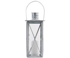 Esschert Design Laterne, Windlicht Farol in grau aus verzinktem Metall, eckig, Größe S, ca. 12 cm x 12 cm x 26 cm
