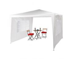 Relaxdays Pavillon 3x3 m, 2 Seitenteile, Metall Gestell, PE Plane, Fenster, Festival Partyzelt, Geschlossen, Weiß
