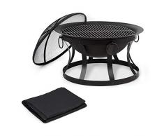 blumfeldt Pentos 2-in-1 Feuerschale und Grill (Ø 73 cm, Abnehmbarer Funkenschutz, Grillrost: Ø 60 cm, Gusseisen, Trageringe, inkl. Schürhaken und Grillrost, Wetterschutz-Cover: Nylon 600D) schwarz