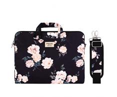 MOSISO Laptop Schultertasche Kompatibel mit 13-13,3 Zoll MacBook Pro, MacBook Air, Notebook mit Zurück Trolly Gürtel, Canvas Muster Aktentasche Hülle Sleeve Tasche, Aprikose Pfingstrose