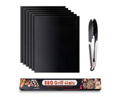 UNEEDE BBQ Grillmatte, 6er Set Teflon Grillmatten gasgrill 50X40CM mit Grillzange Grillen für Gasgrill und Holzkohle 100% Antihaft, Frei für bis 260°C/500℉