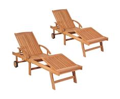 Festnight- 2 STK.Sonnenliegen mit Verstellbare Fußstütze und Ausziehbaren Tisch Gartenliege Strandliege Freizeitliege Liegestuhl Poolliege Relaxliege Massivholz Teak 195 x 59,5 x 35 cm