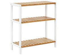 SONGMICS Bambus Regal, Schuhregal mit 3 Ebenen, Pflanzenregal, multifunktional, Flur, Badezimmer, Wohnzimmer, Balkon oder in der Küche, naturfarben-weiß BCB33WN