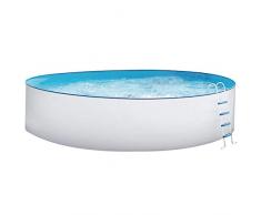 Stahlwandbecken Weiss Pool Schwimmbecken Luxusbecken 5,50 m x 1,20 m inkl. Bodenschienen, Handläufe, Innenfolie + Einbauskimmer + Einlaufdüse + Leiter