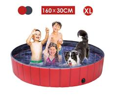 femor Hundepool Swimmingpool Für Hunde und Katzen Schwimmbecken Hund Planschbecken Hundebadewanne Faltbarer Pool mit PVC-rutschfest Verschleißfest Für Kinder Hund Katze Geschenk(160 * 30cm)