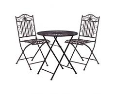 BUTLERS Terrace Hill Balkonset 3 teilig aus Metall - Klappbarer Bistrotisch und 2 Stühle - Dunkle Gartenmöbel aus Eisen