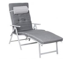 SONGMICS Sonnenliege, klappbar, Liegestuhl mit 6 cm Dicker Matratze, abnehmbares Kopfkissen, aus rostfreiem Aluminium, atmungsaktiv, komfortabel, verstellbar, bis 150 kg belastbar, Rauchgrau GCB24GY