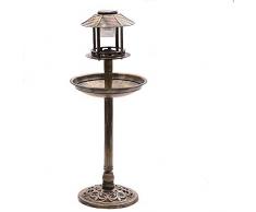 Novaliv Vogelhotel mit LED-Lampe Vogeltränke und Futterplatz Bronze Kunststoff Vogelfutterstation Vogelhaus Futterhaus Futterhäuschen für Wildvögel (Vogelhotel mit Solarlampe, Bronze)