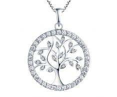 YL Damen Lebensbaum Anhänger mit Kette-925 Sterlingsilber Zirkonia Baum des Lebens Anhänger Halskette für Damen Mädchen Mutter, Kettenlänge 45-50 CM