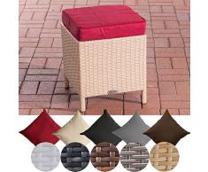 CLP Polyrattan Hocker Vilato Aus Flachrattan I Fußhocker 38 x 38 cm Mit Kissen I Höhe 40 cm I Gestell Aus Aluminium I Sand, rubinrot