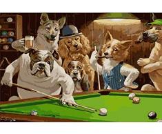 JCILZX Malen nach Zahlen für Kinder & Erwachsene Home Decoration Crafts Malen auf Leinwand Zahlen Kit mit Pinseln und Acryl Pigmen Hund Spielpool 40X50cm ungerahmt