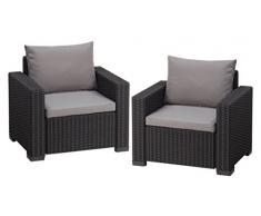 Allibert Lounge Sessel California 2er Set mit Kissen, graphit/cool grey