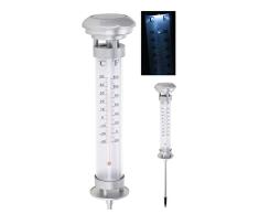 Spetebo LED Solar Thermometer - beleuchtet - Garten Außenthermometer Gartenthermometer