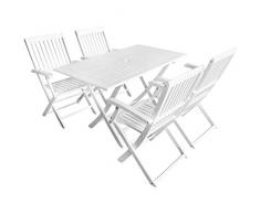 Festnight 5-TLG. Klappar Garten-Essgruppe mit 4 Klappstühle | Wetterfest Sitzgruppe aus Akazienholz Massiv | Outdoor Gartenm?Bel Gartentisch Wei?