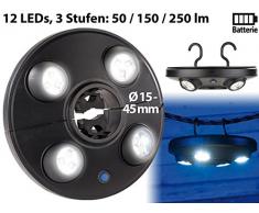 Luminea LED Schirmbeleuchtung: LED-Schirmleuchte LSL-250 mit 4 dreh- und dimmbaren Spots, 250 Lumen (LED Sonnenschirm Beleuchtungen)