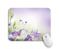 Gaming Mouse Pad Lila Brautstrauß aus weißen und rosa Blumen Schmetterling rutschfeste Gummi Backing Computer Mousepad für Notebooks Maus Matten