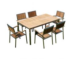 ASS Gartengarnitur Edelstahl Teak Set: Tisch 160x90 cm + 6 Teak Sessel Serie Kuba A-Grade Teak Holz Serie Kuba Gastroqualität