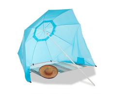 Relaxdays Sonnenschirm Strandmuschel, 2 in 1 Sonnenschutz f. Strandurlaub, inkl. Tragetasche, Schirm HxD 210x180cm, blau