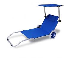 Deuba Alu Strandliege Kreta mit Dach klappbar 2 Räder Sonnenliege Gartenliege Strandrolli Liege Farbauswahl blau
