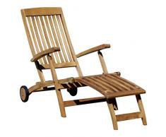 ASS Hochwertiger Teak Steamer DECKCHAIR Deckstuhl Liegestuhl Sonnenliege Gartenliege Relaxsessel Holz mit Rädern Luna