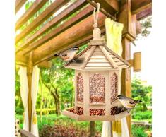 FBGood Hängende Vogelfutterhaus - Hölzern wasserdichte Vogelfutter Wild Futterspender Vogel Fütterung Futterhaus Futterstation Vogelfutterstation Vogelhaus Vogelhäuschen mit Dach für Wildvögel (A)