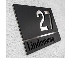 Hausnummer-Schild aus Edelstahl - schwarz - Nummer & Straße - Beschriftung - individuelles design von Metzler