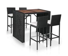 vidaXL Akazienholz Barset 9-TLG. Poly Rattan Gartenbar Sitzgruppe Gartenmöbel